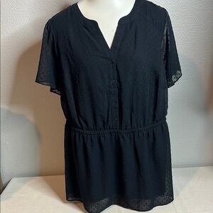 Lane Bryant Black Swiss Dot Short Sleeve Tunic Blouse - Size 14